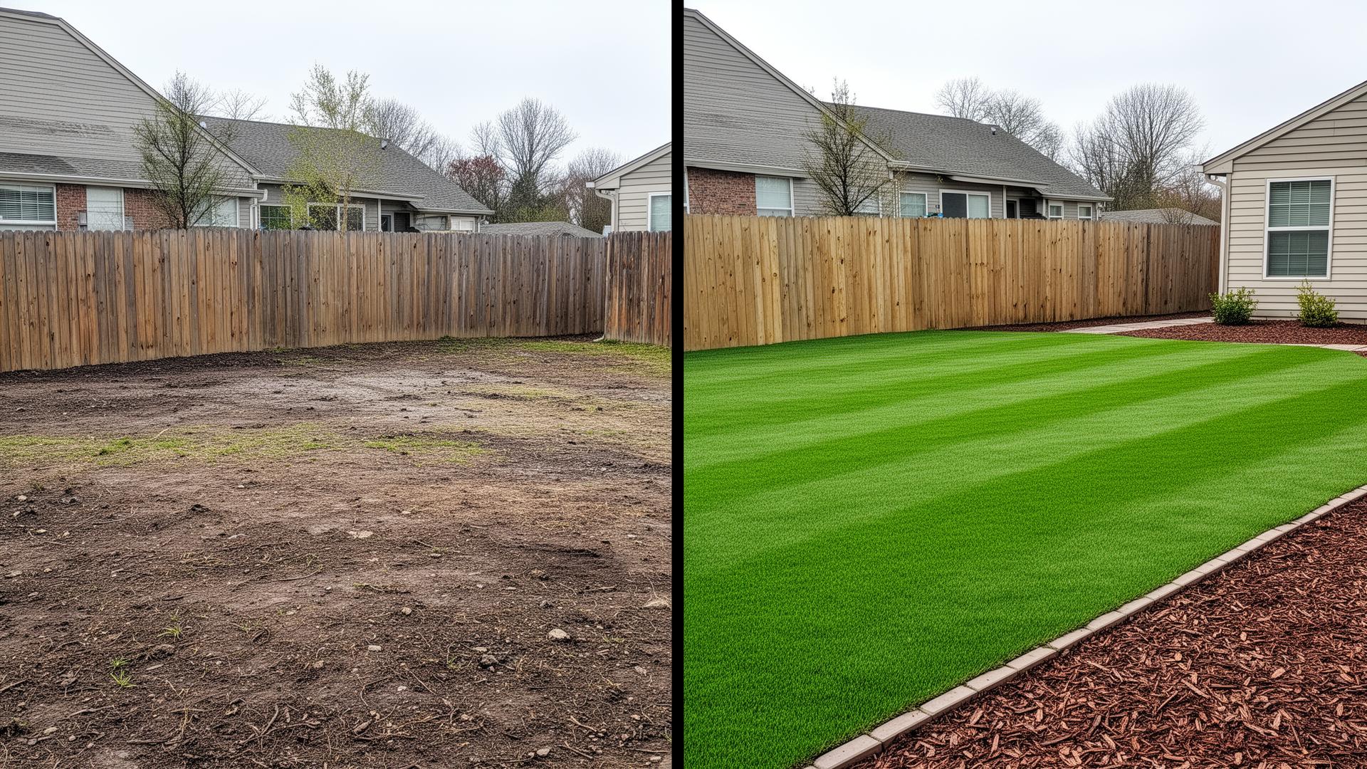 Before and after sod installation